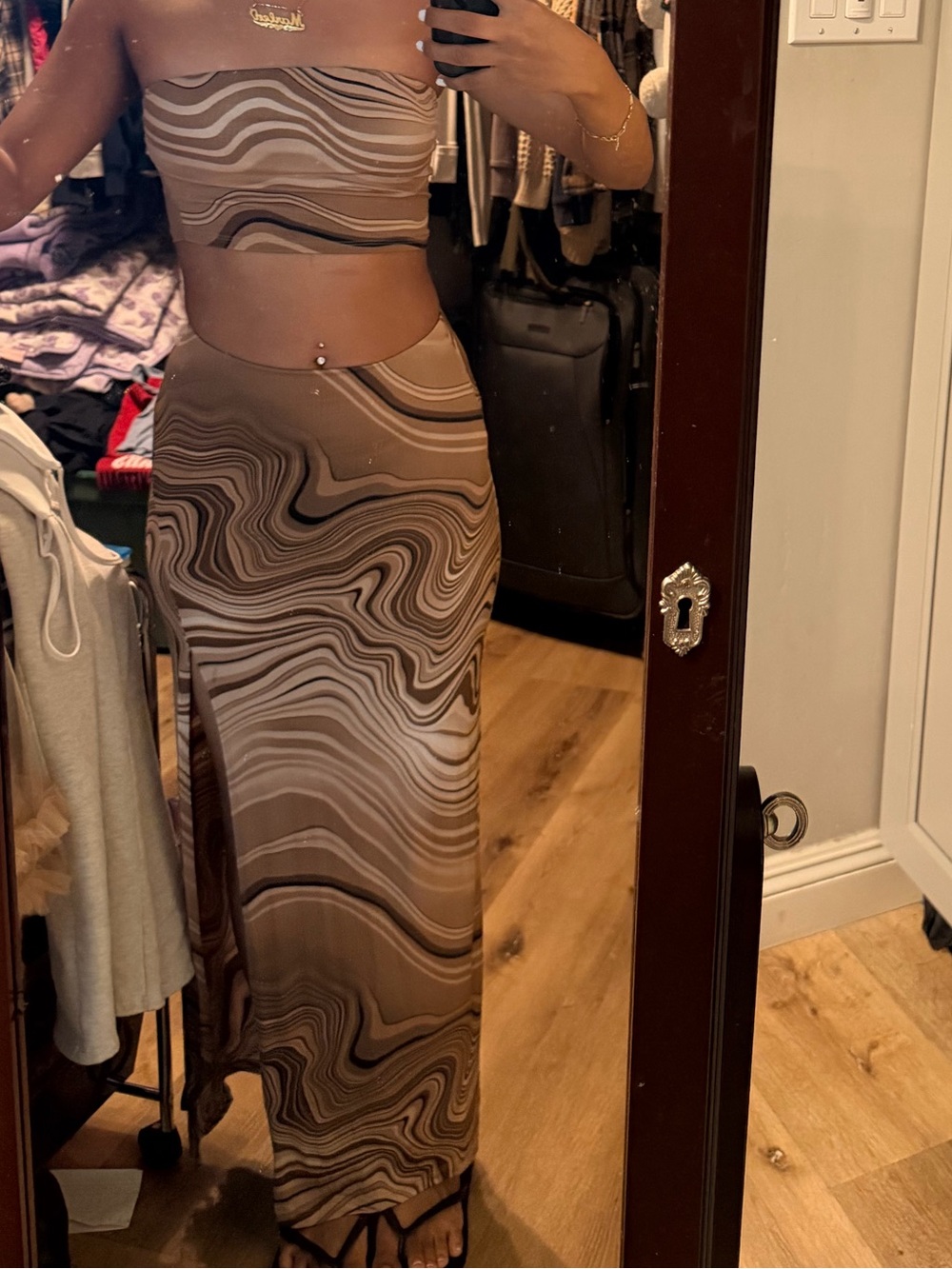 Windsor Brown Marble-Print A-Line Maxi Skirt